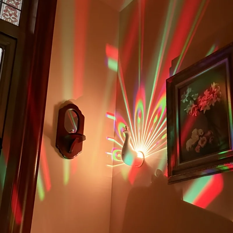 Peacock Night Light Usb Charging Timer Remote Bedroom Rainbow Projector Lamp for Bedside Living Room Wall Decor Christmas Gift