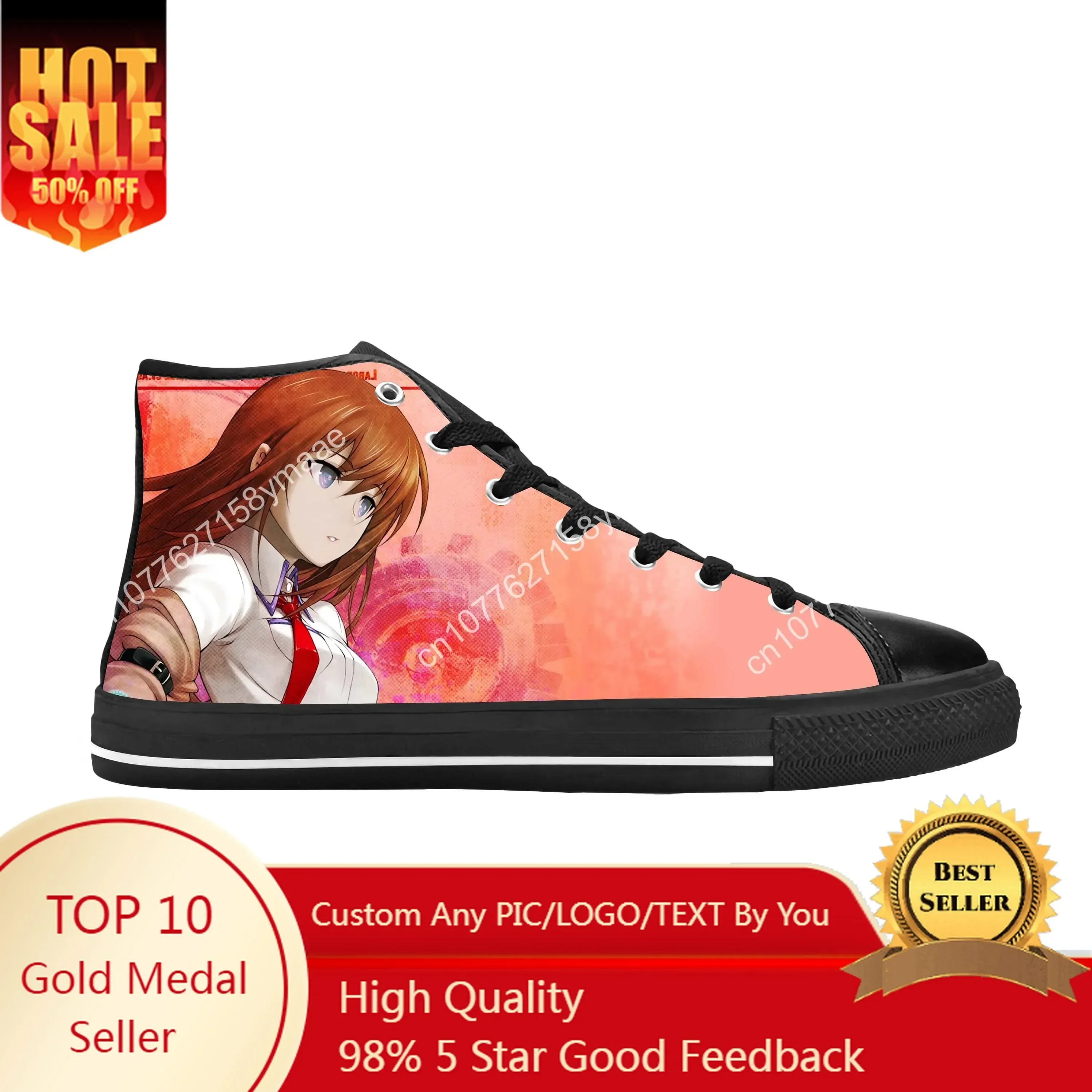 Japanese Anime Manga Makise Kurisu Steins Gate Casual Cloth Shoes High Top Comfortable Breathable 3D Print Men Women Sneakers