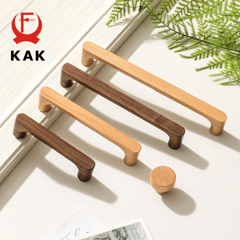 KAK Wooden Cabinet Knobs andl Handles Walnut Kitchen Cabinet Handle Pulls Beech Drawer Knobs Round Furniture Handle Hardware