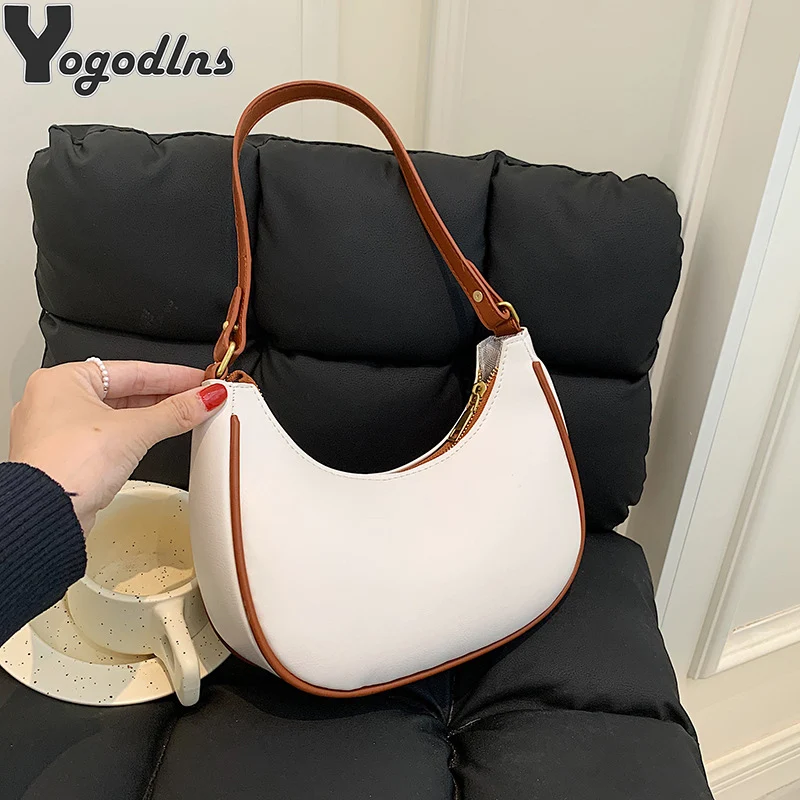 Women\'s Fashion Small Clutch Handbags Retro Solid Color PU Leather Shoulder Underarm Hobos Bag Casual Female Clutch Tote Purse