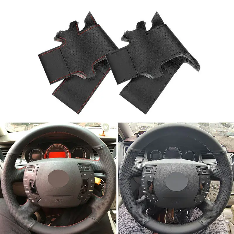 

Сшитый вручную чехол на руль автомобиля для Citroen C5 2008 2009 2010 2011 2012 2013 2014 2015 2016 2017, перфорированная кожаная отделка