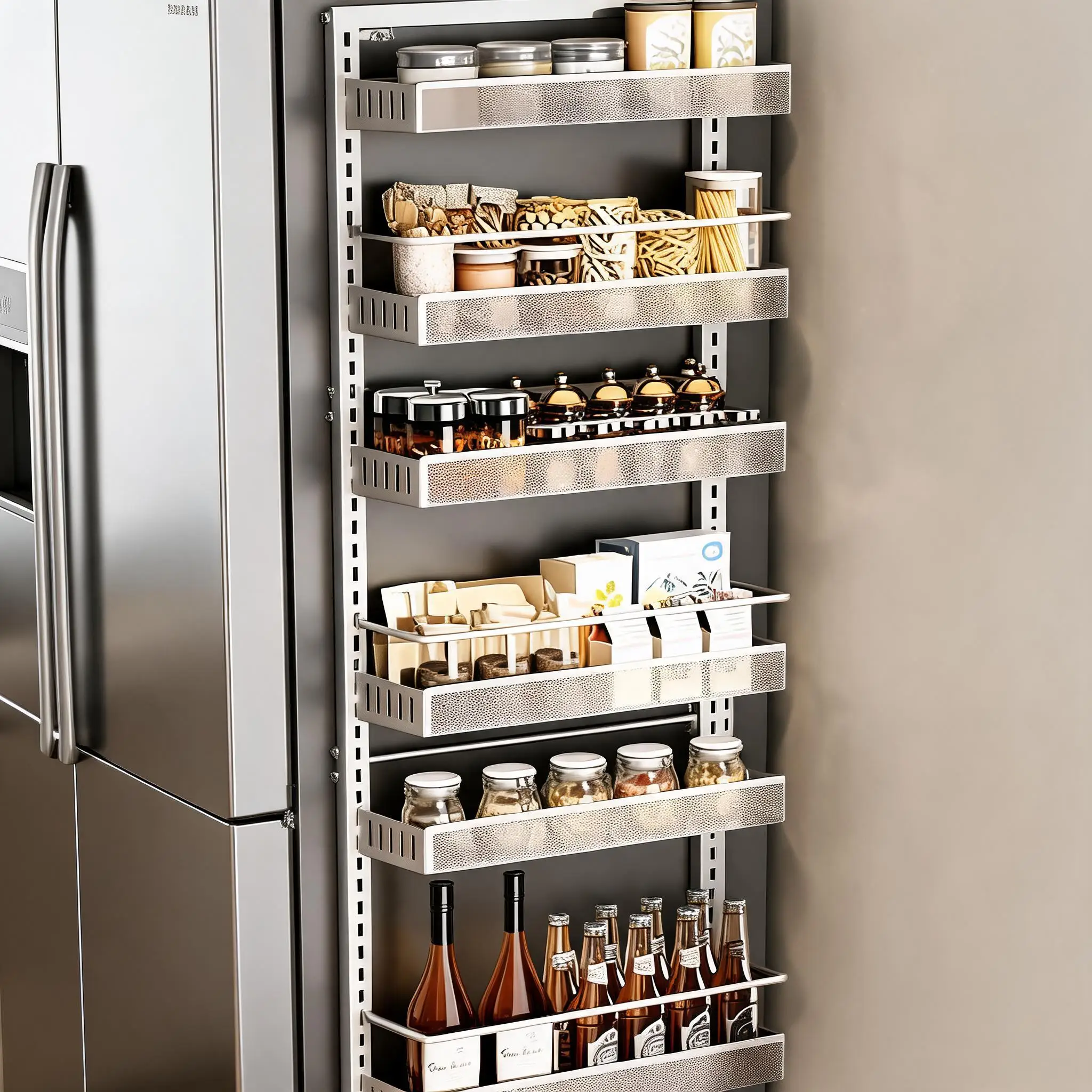 Space-Saving 6-Tier Over the Door Spice Rack Organizer - Adjustable Height Heavy Duty Carbon Steel Kitchen Storage Shelf - Expandable Wall Mounted or Hanging Rack with Removable Baskets for Pantry, Bathroom