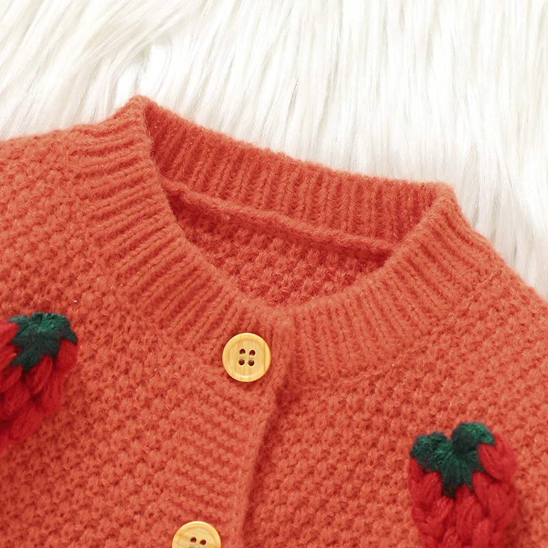 Autumn Baby Sweater Knitted Infant Girl Cardigan Long Sleeve Tops Newborn Children Clothing Fashion Cute 3D Strawberry Outerwear