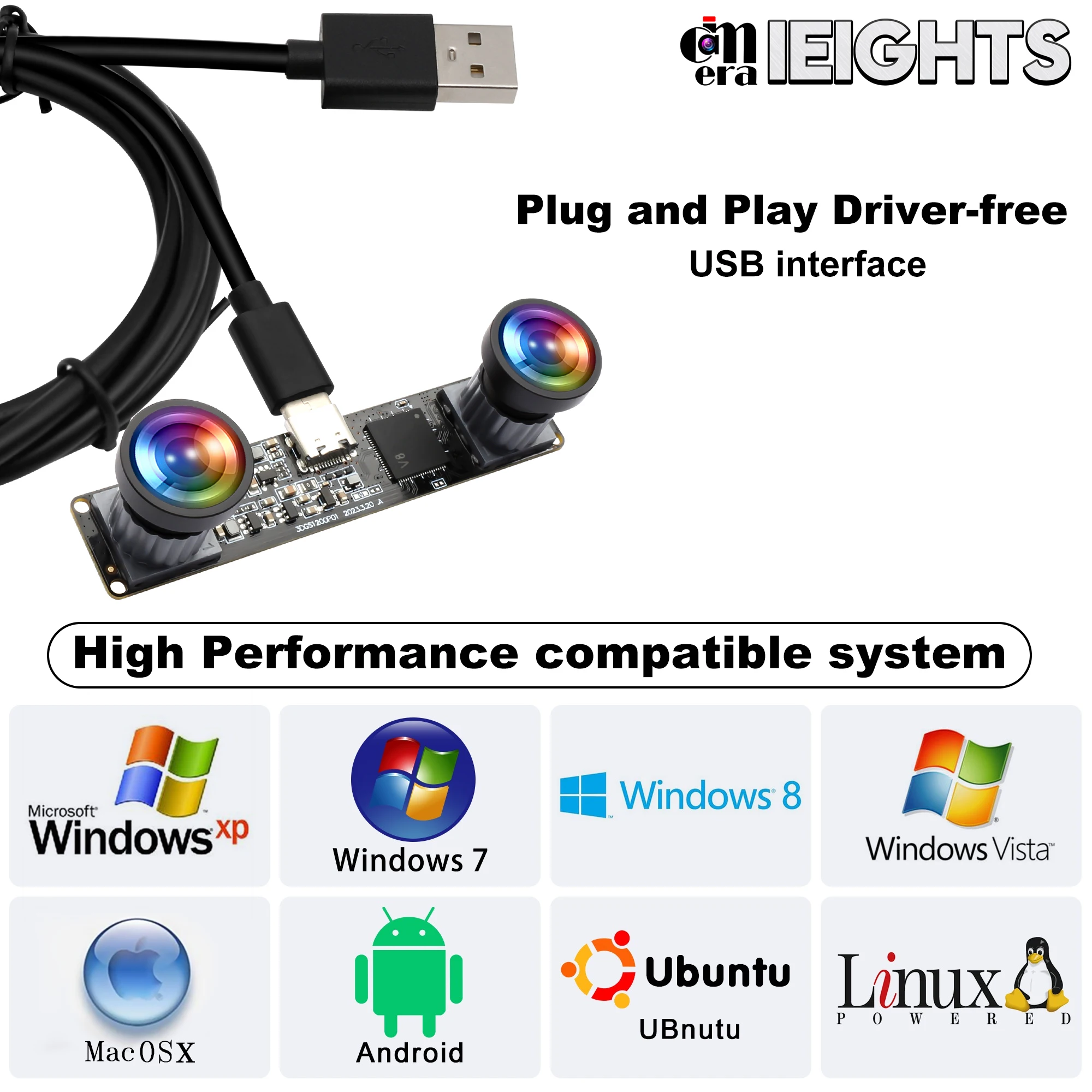 ELP 1200P 60fps Global Shutter USB Camera Module 4MP Wide Angle Dual Lens Lightburn Camera Synchronization PC Webcam Board