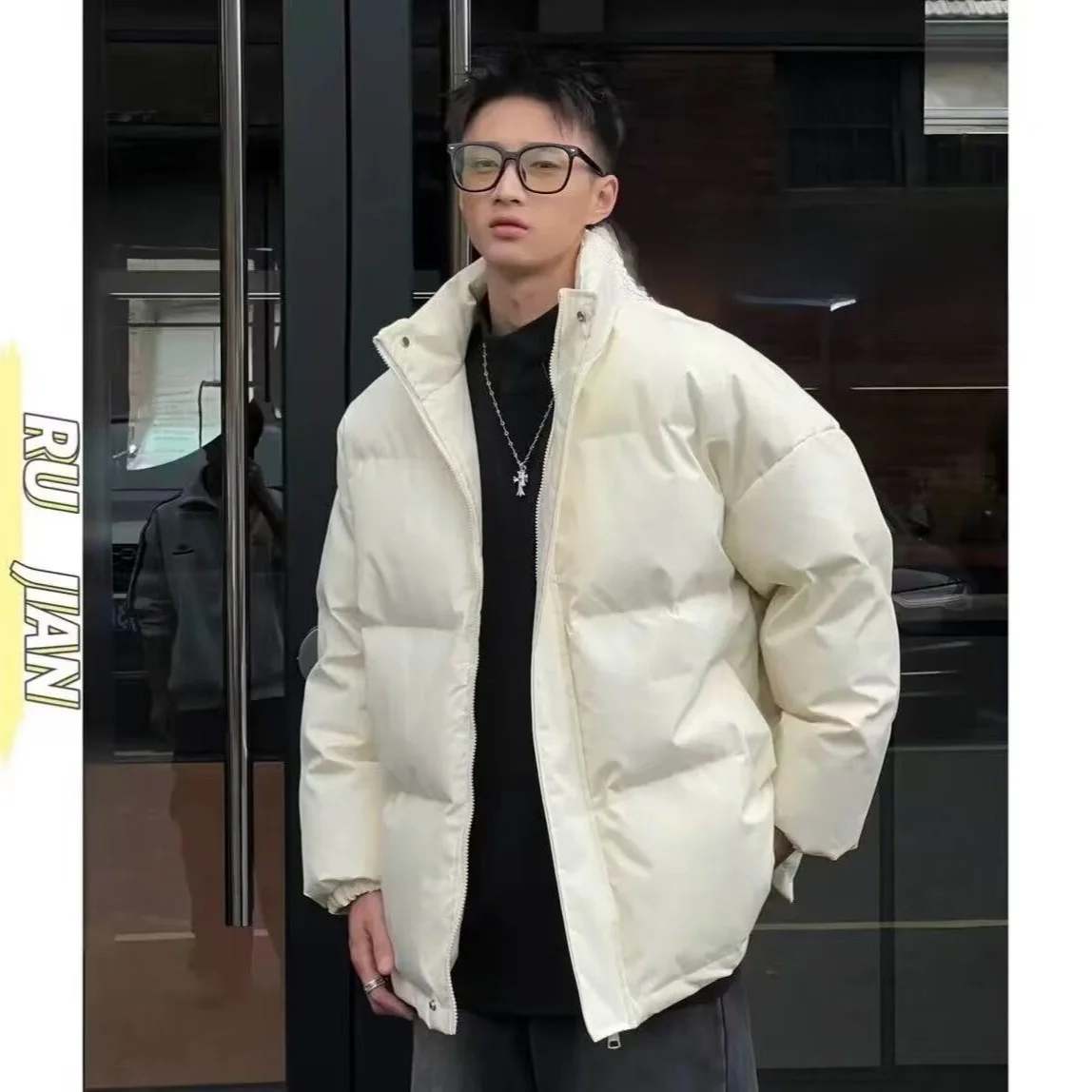 جايت دافئ من القطن للرجال للخريف والشتاء، بياقة واقفة، معطف مملوء للشباب، مناسب لملابس غير رسمية