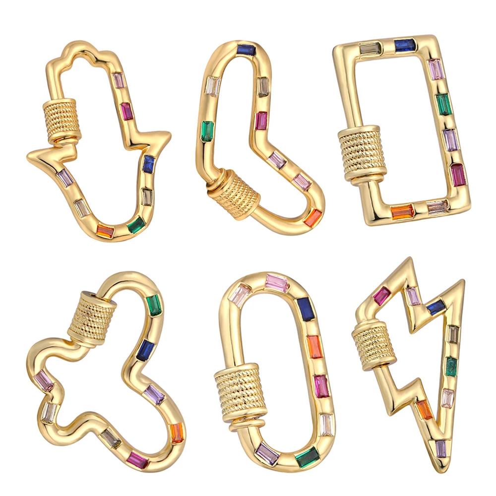 Small Rainbow Zirconia Clasps Butterfly Love Heart Hamsa Carabiner Screw Clasps For DIY Pendant Necklace Bracelets Making