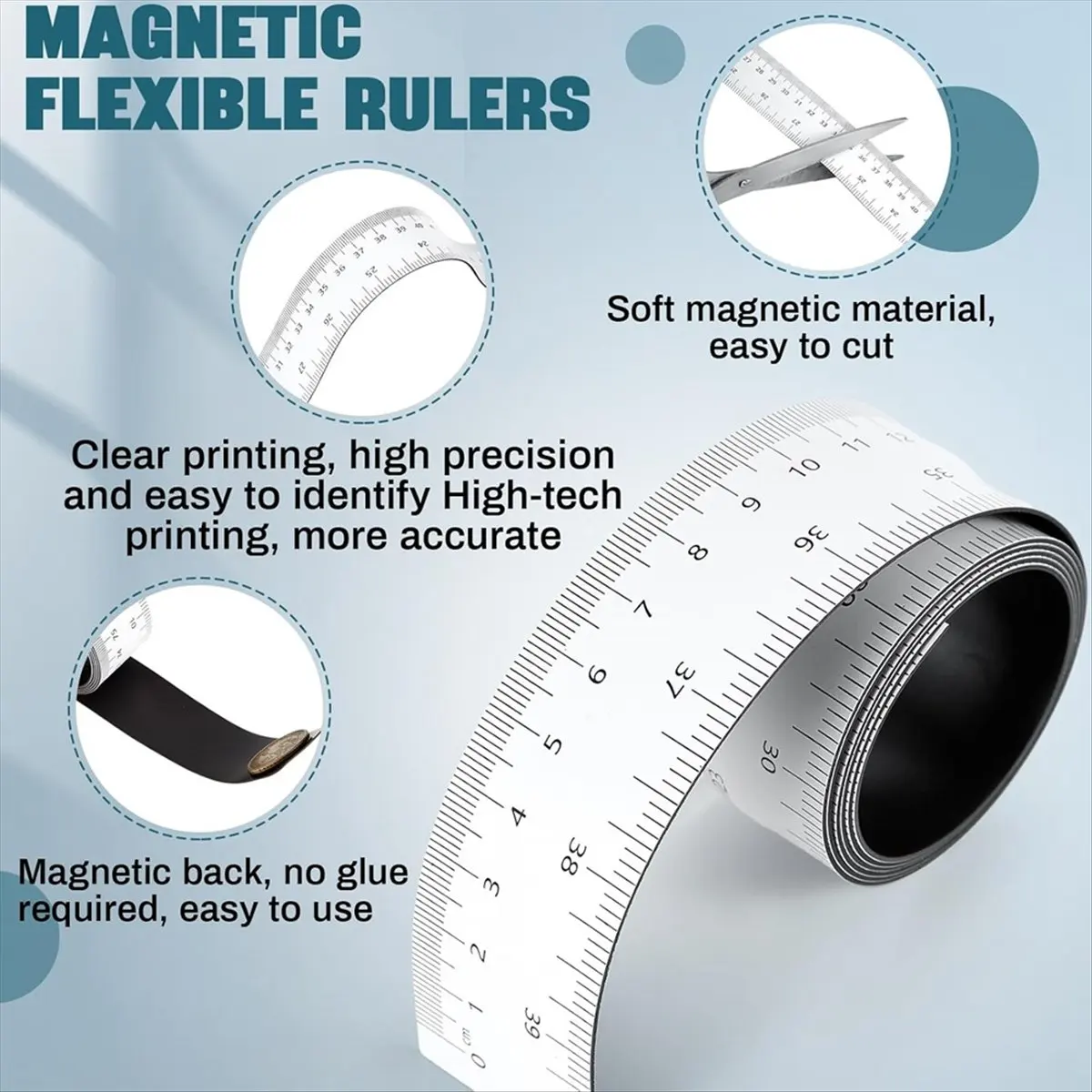 A63K& 39.37 Inch Magnetic Ruler Flexible Magnetic Ruler with Both Inches and Centimeters Magnet Measuring Tape 1 PCS