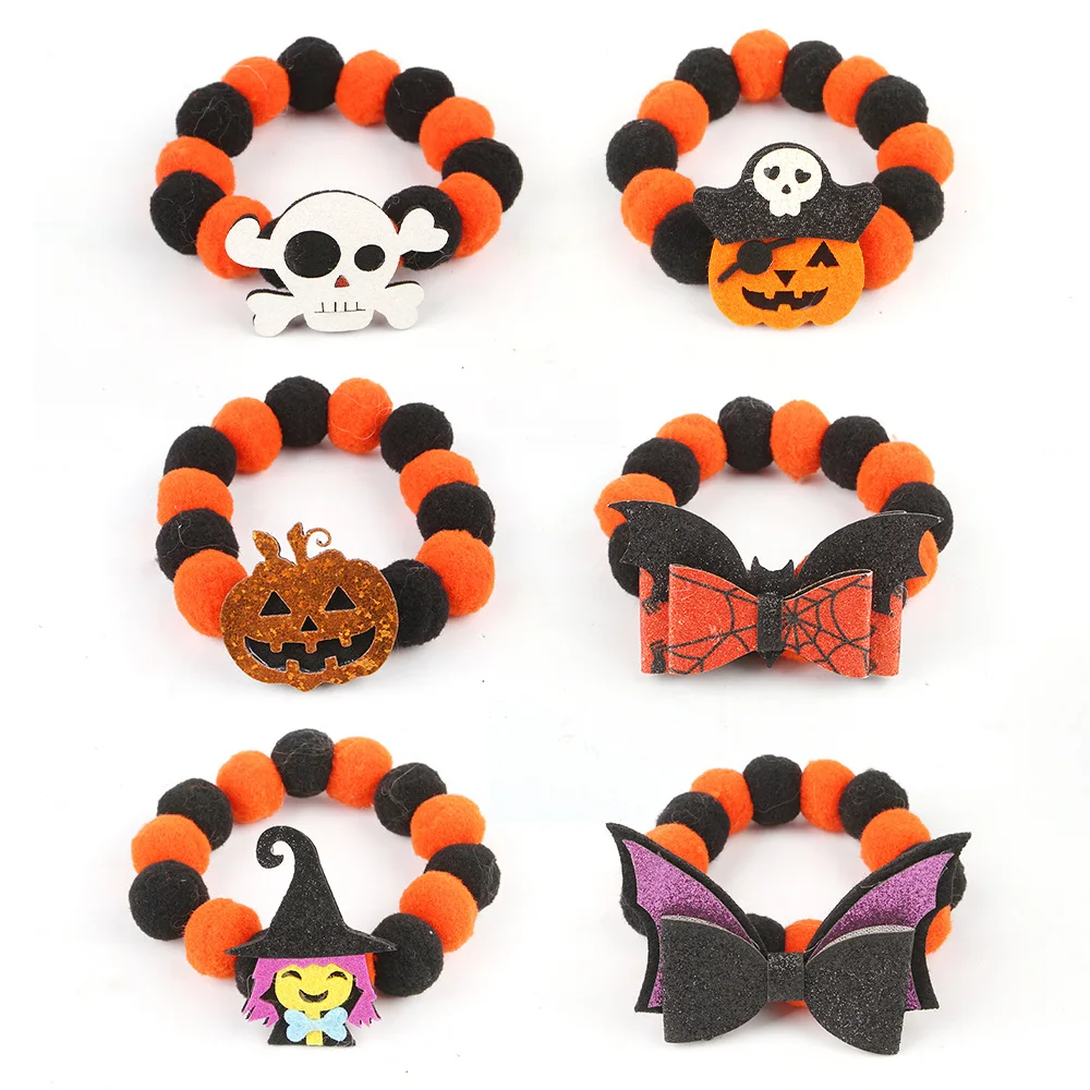 Immagine 6: Collare per Animali Domestici per Halloween con Ciondolo a Forma di Zucca Fantasiosa, Corda Elastica e Pompon Soffici in Materiale Peloso per Cani e Gatti