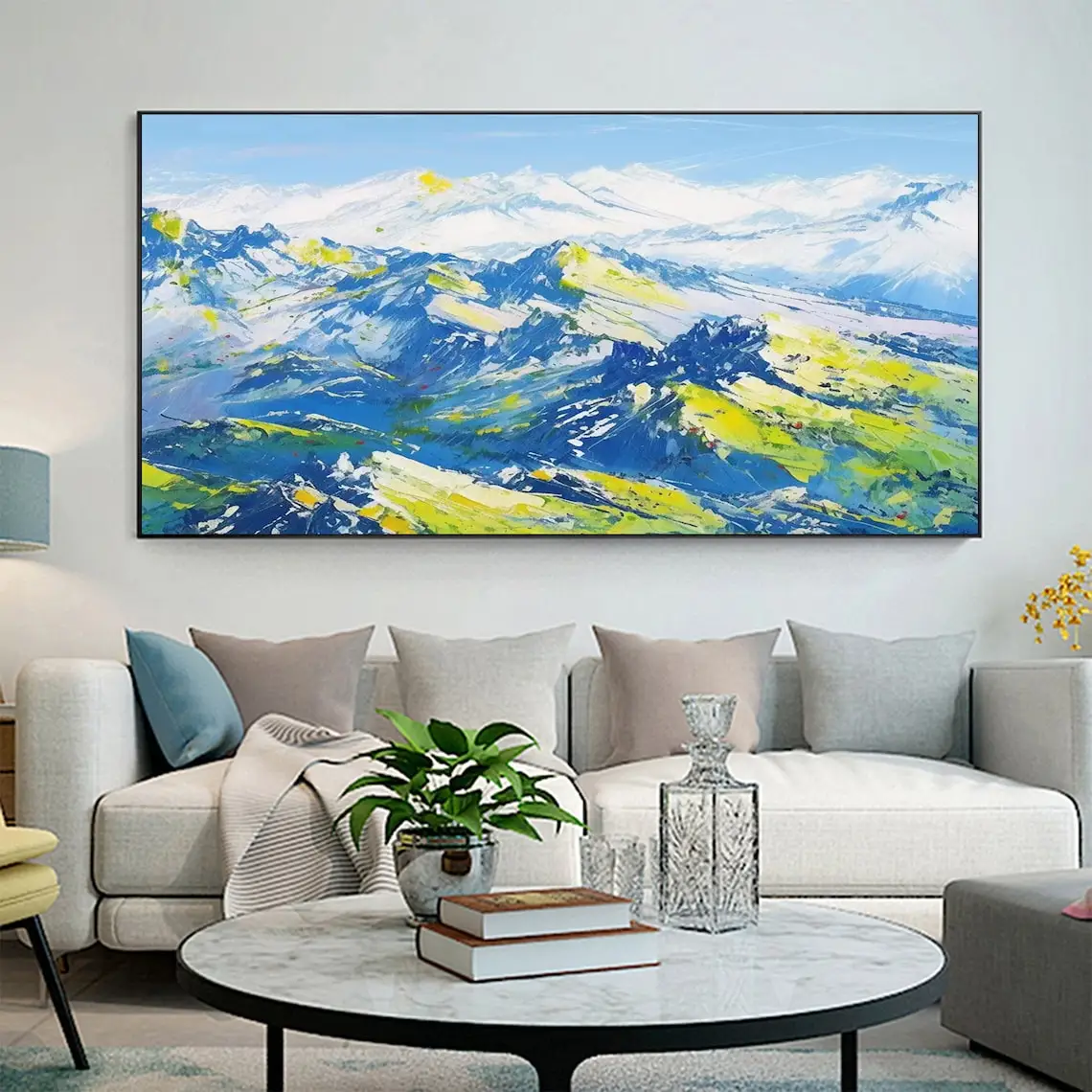 

Mountain Oil Painting On Canvas Abstract Nature Scenery Painting Green Wall Art Large Landscape Painting Living Room Home Decor