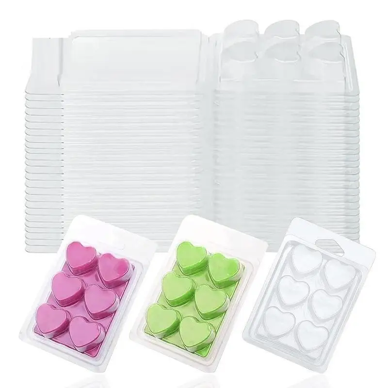 10 Pcs Containers 6/4 Cavity Clear: Plastic Wax Melt Clamshell DIY Candles Square Heart