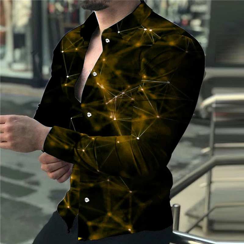 Men's Shirt Light-spot Pattern Geometric Lapel Outdoor Street Long Sleeve Shirts 2024 Fashion New Design Casual Long Sleeve Tops