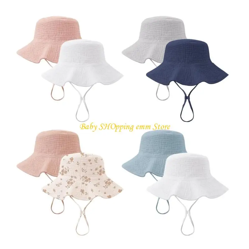 

23GD 2Pcs Baby Bucket Hats Summer UPF50+ Sunscreen Wide Brimmed Fisherman Caps