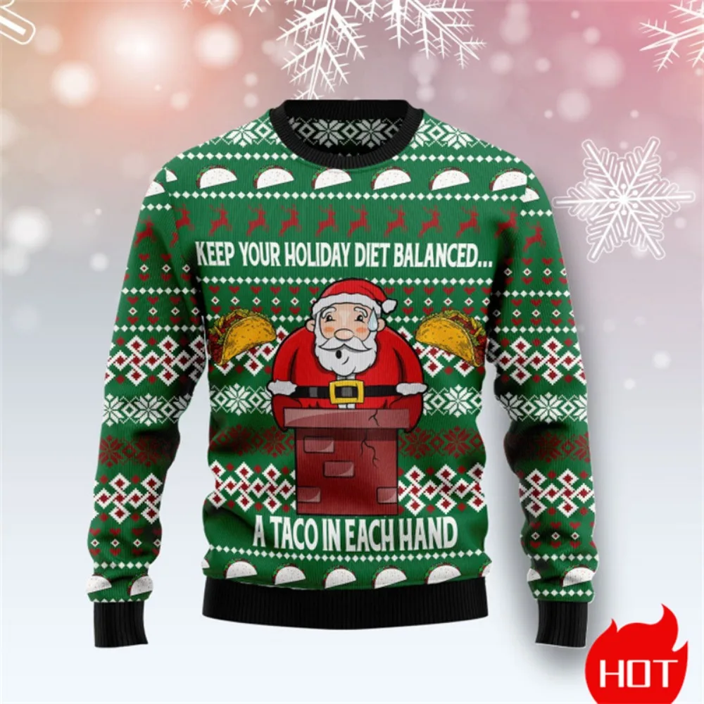 جديد عيد الميلاد سانتا كلوز الكتابة على الجدران سترة مضحك الشتاء سترة قبيحة ثلاثية الأبعاد طباعة Harajuku البلوز عادية مضحك