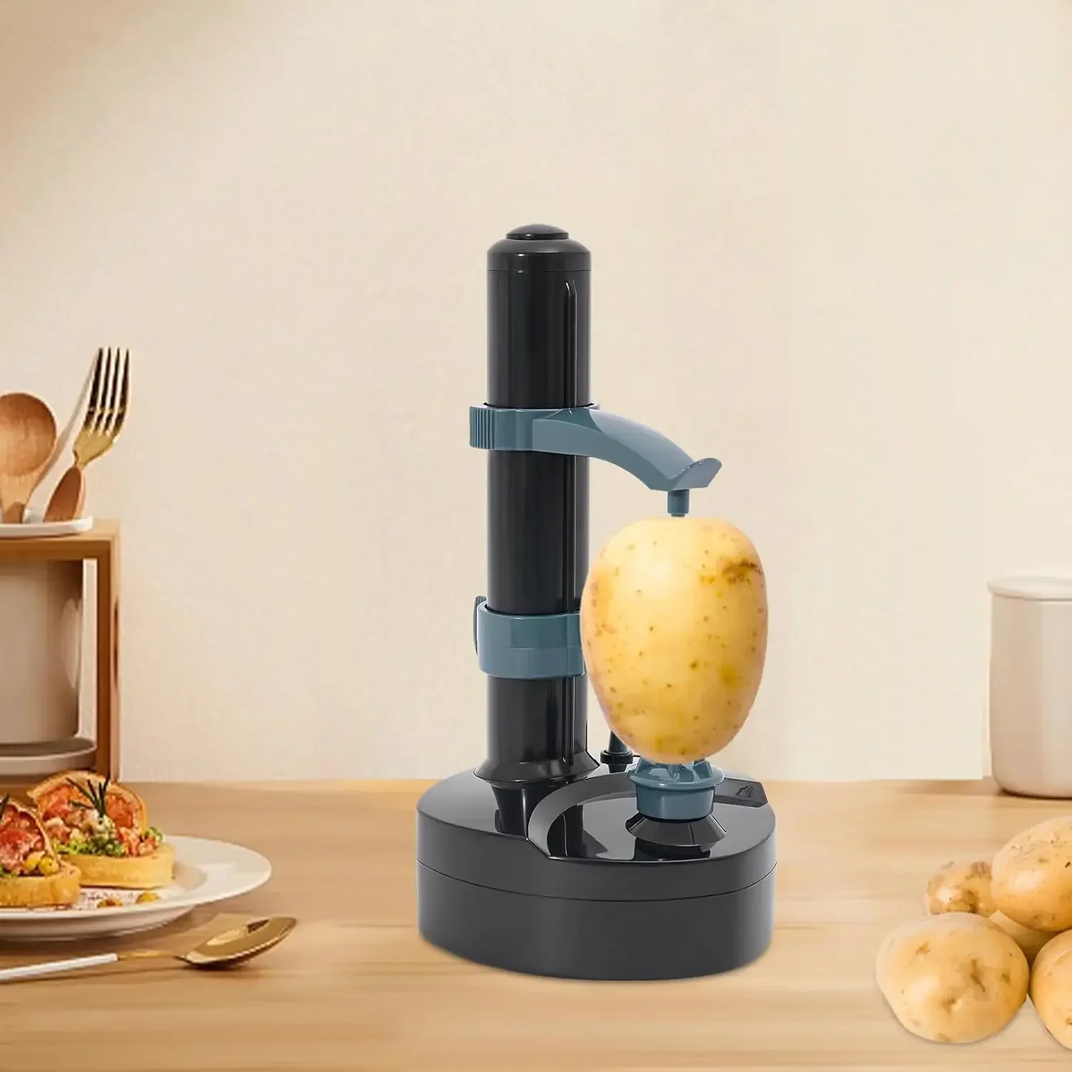 Electric Peeler Automatic Potato Apple Pear Peeler Smart Vegetable and Fruit Peeler Machine Stainless Steel Kitchen Peeling Tool Dual Power with 2 Replacement Blades and 1 Handy Thumb Knife - view 5