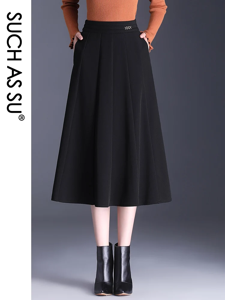 

SUCH AS SU 2023 New Women's Pleated Skirt Sexy Big Hem S M L XL XXL XXXL Size Ladies Mid-Long Slim Black Brown Skirt Female 7305