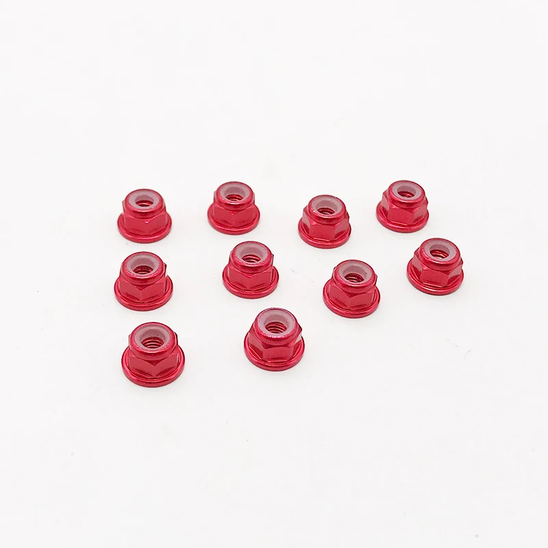 10 stücke M3/M4 Aluminium Legierung Flansch Nylon Einsatz Kontermutter Selbst-locking Mit Anti-skid Gummi ring Für RC Auto Scx10 Traxxas Rad
