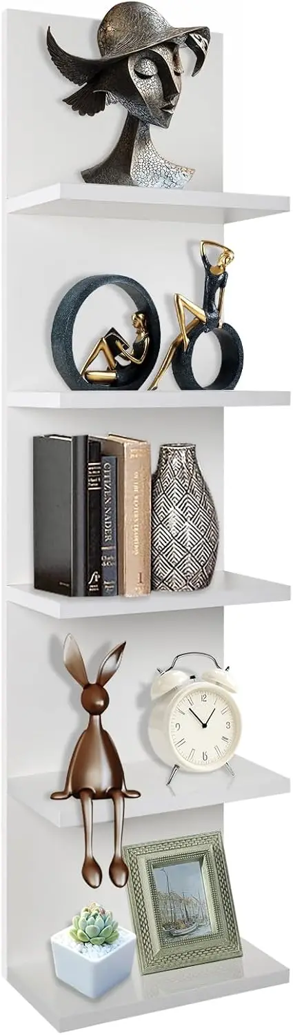 

5-Tier Floating Wall Shelf Unit for Living Room Bedroom, White Tall Storage Organizer