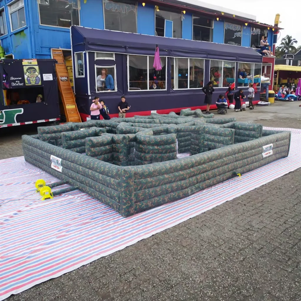 Large Green Eco-Friendly PVC Inflatable Maze Castle 9x11m Outdoor Interactive Parent-Child Play Obstacle Course for Kids Adults