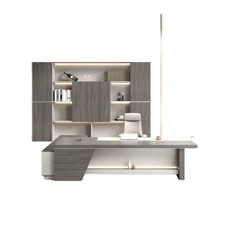&High-End Executive Desk and Chair Set Simple Modern Wooden Furniture for Manager or Female CEO Office