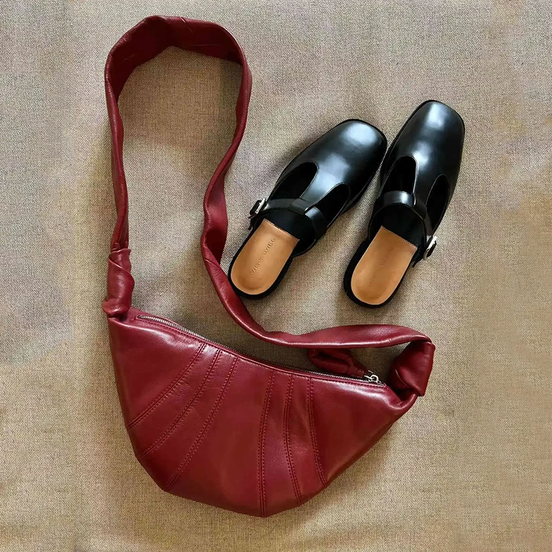 حقائب كتف كرواسون بورجوندي للنساء خمر بلون الهلال حقيبة كروس العلامة التجارية الجديدة الفاخرة مصمم حقائب اليد