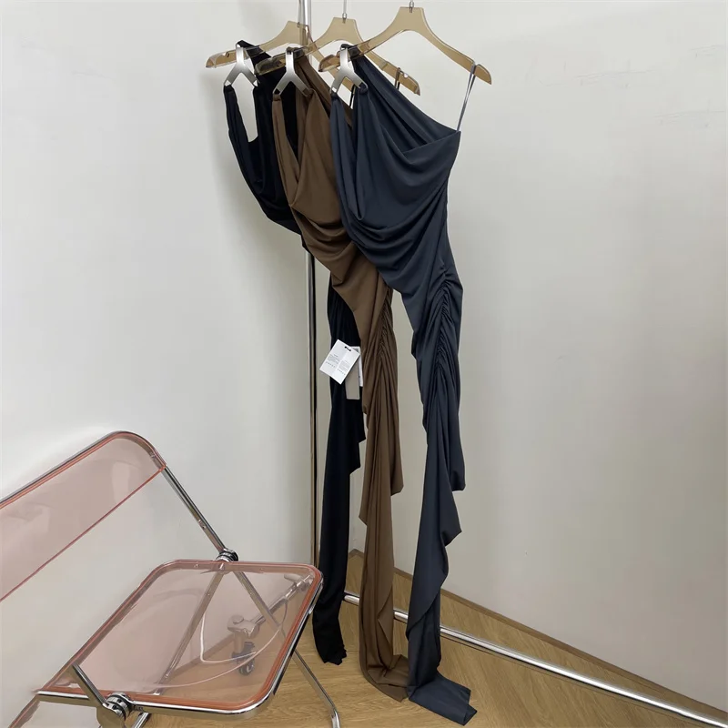 

Womens dresses New asymmetrical slim fit long dresses for summer 2025 Metal buckle lace up party dresses y2k floor length dress