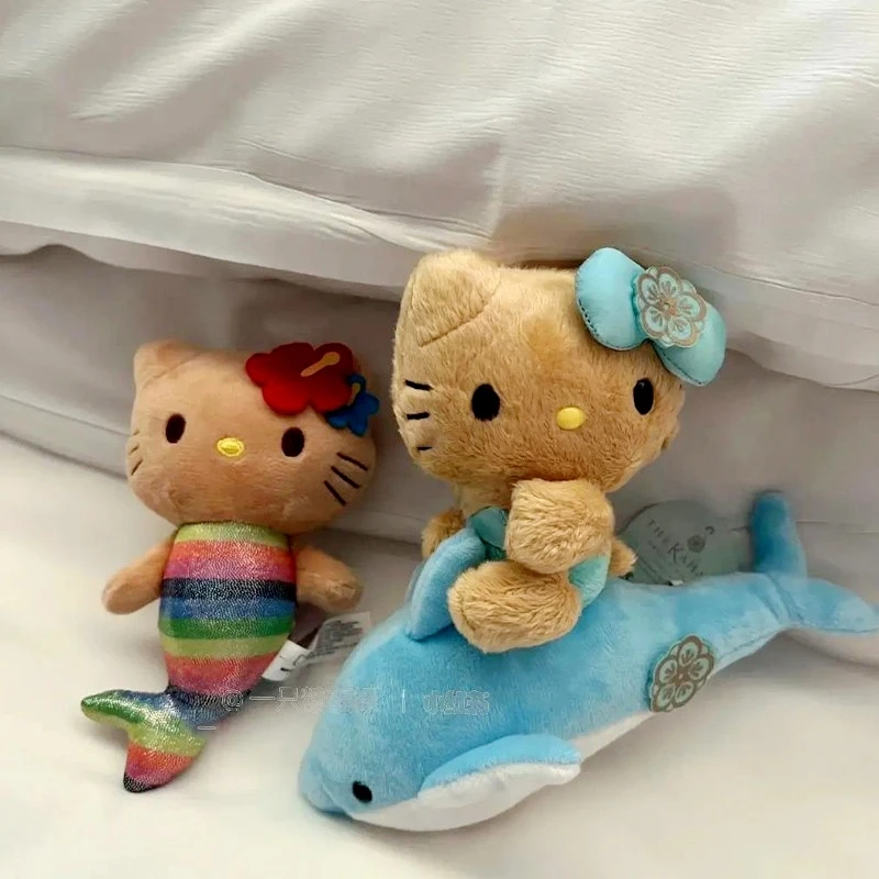Sanrio hellokitty pele preta equitação golfinho saco de pelúcia pingente decoração acessórios chaveiro boneca de pelúcia brinquedos presente aniversário
