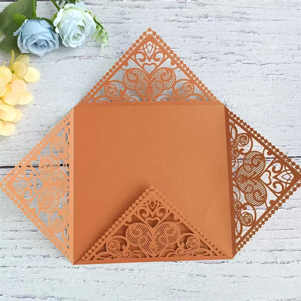 

Lace laser cut invitation customized wedding card printing fit for anniversary birthday sweet 16 Quinceañera 50 Sets