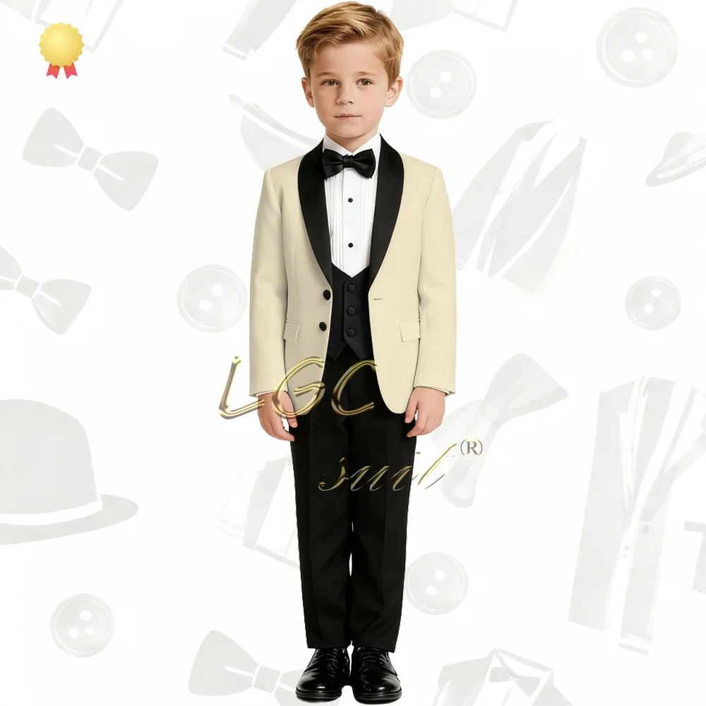 

Boys 3 Piece Classic Tuxedo Suit Complete Set Refined Gentleman Formal Outfit for Wedding & Banquet