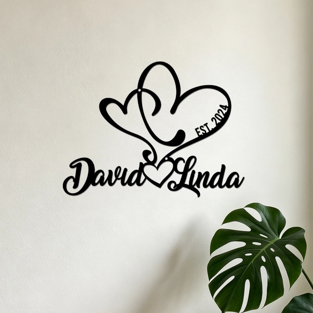 Custom Couple Name Sign Wall Art, Personalized Love Decor,Romantic Intertwined Hearts Sign, Wedding Gift, Anniversary Gift