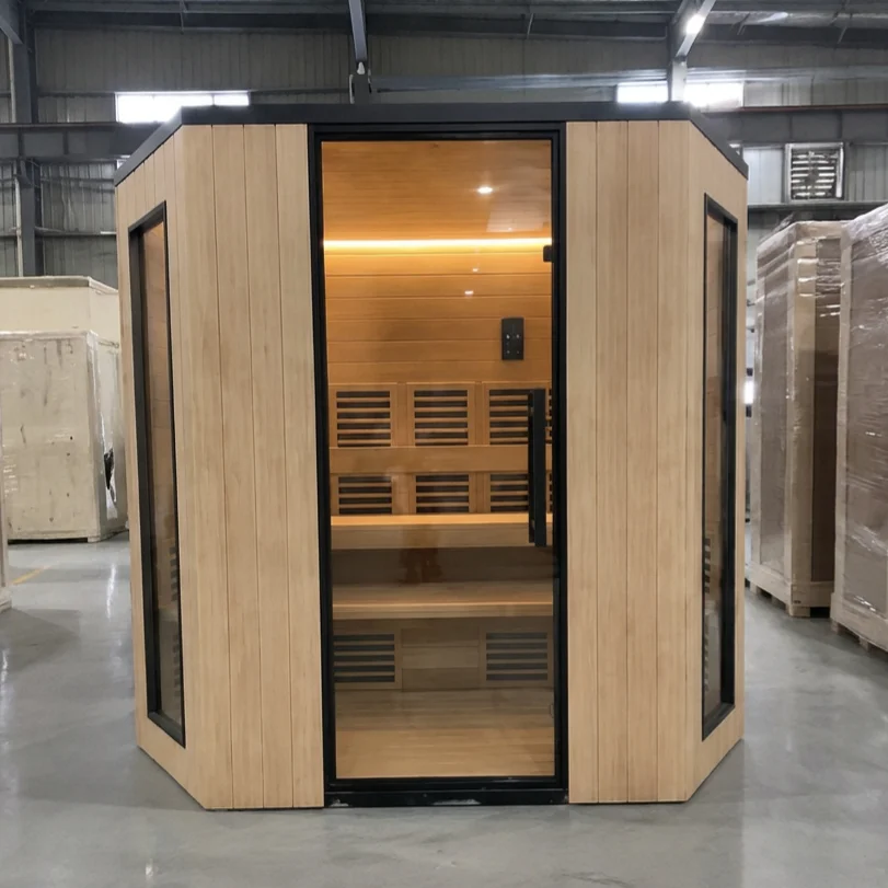 High Quality Indoor Infrared Sauna Room Full Spectrum Hemlock Wood Sauna Cabin With Corner Design For 2-3 Person Home Relax