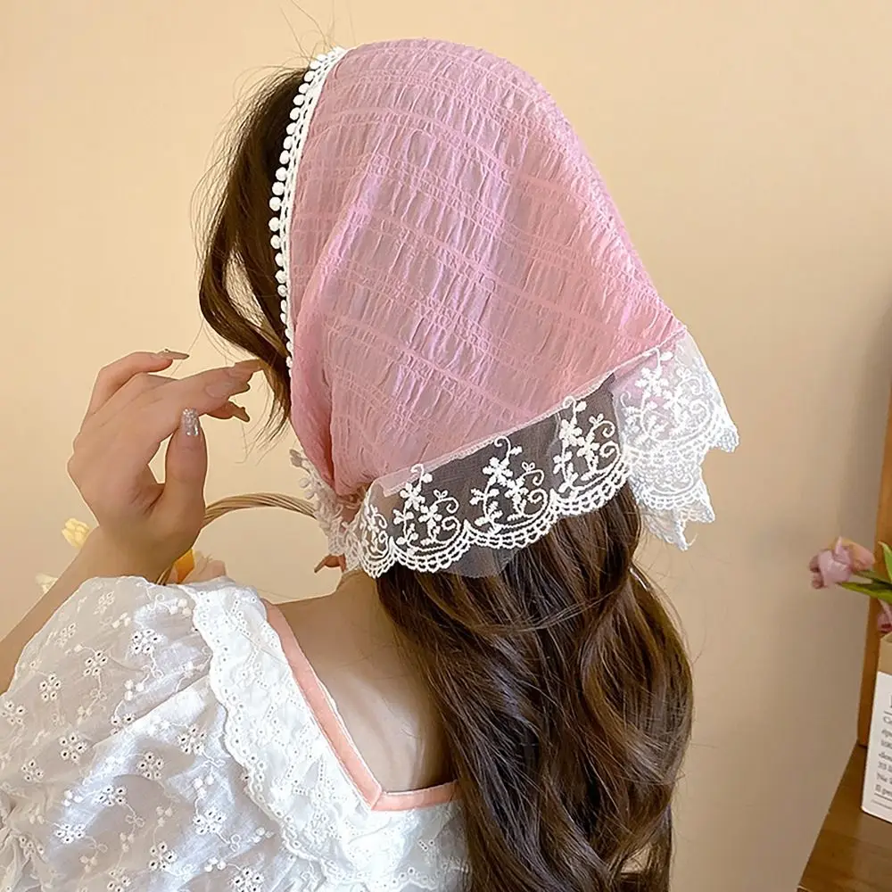 French Pastoral Style Headscarf Breathable Lace Fringe Headband Triangular Sun Protection Headband Towel Girls