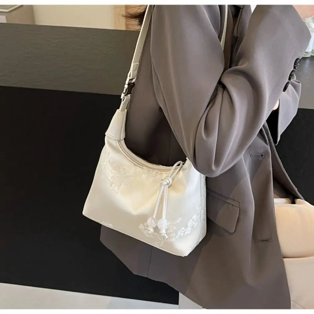 

Chinese Bag Embroidered Portable Handbag Purses Canvas Hanfu Luxury Handbag Zipper Shoulder Bag Cheongsam Bag Adjustable