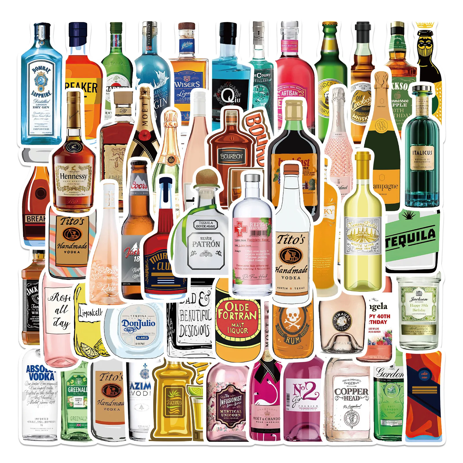10/50Pcs Funny Cartoon Beer Champagne Stickers Alcohol Bottle Stickers Graffiti Kids Toy Skateboard Phone Laptop Luggage Sticker
