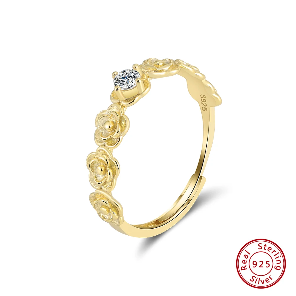 قبلة ماندي S925 الفضة لامعة الزركون الزهور قابل للتعديل الدائري للنساء الفتيات زهرة خاتم جميل حساسة هدايا مجوهرات APR41 #1