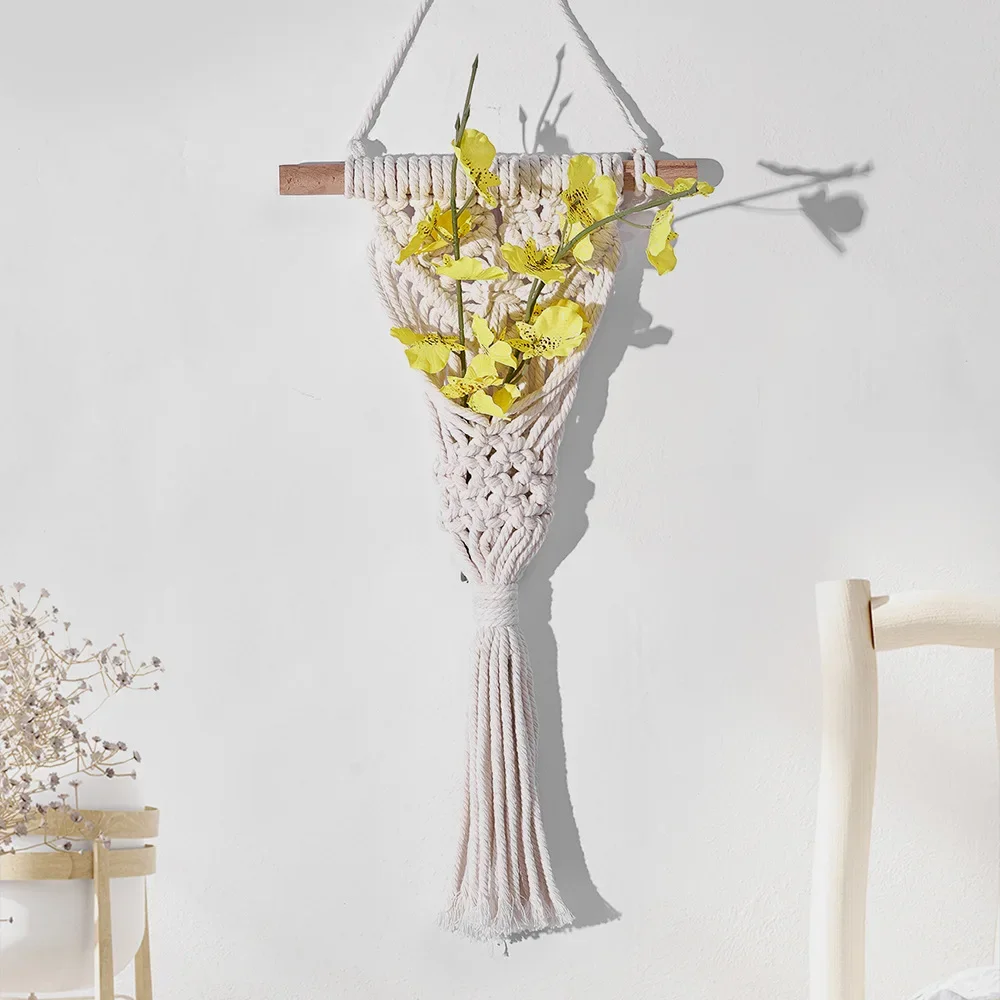 حقيبة شبكية لتزيين الزهور الجافة منسوجة يدويًا من Nordic Ins، شماعة جدارية لغرفة B&B، مفروشات منسوجة #1