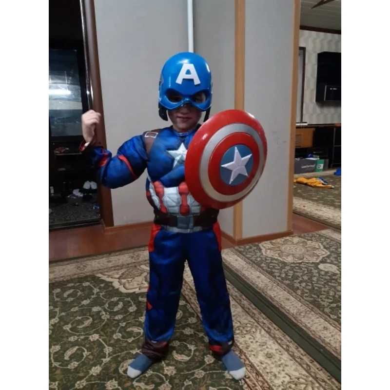 Fato de capitão Rogers para meninos, Músculo de super-herói, Macacão América, Vestido extravagante, Roupa extravagante, Azul, Halloween, Purim, Fantasia