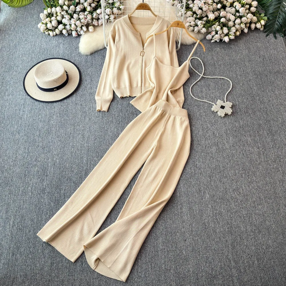 

Koreanische Version Von Mode Einfache High-grade Einfarbig Stricken Kleidung Anzug Frauen Mit Kapuze Mantel + Ärmellose Weste +
