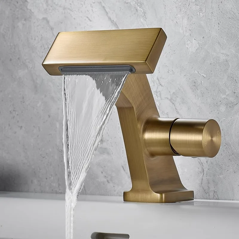 

Матовый серый смеситель для раковины в ванной комнате, новый дизайн, смесители для раковины с водопадом, умывальник, латунный смеситель для горячей и холодной воды, смеситель для душа с одним отверстием