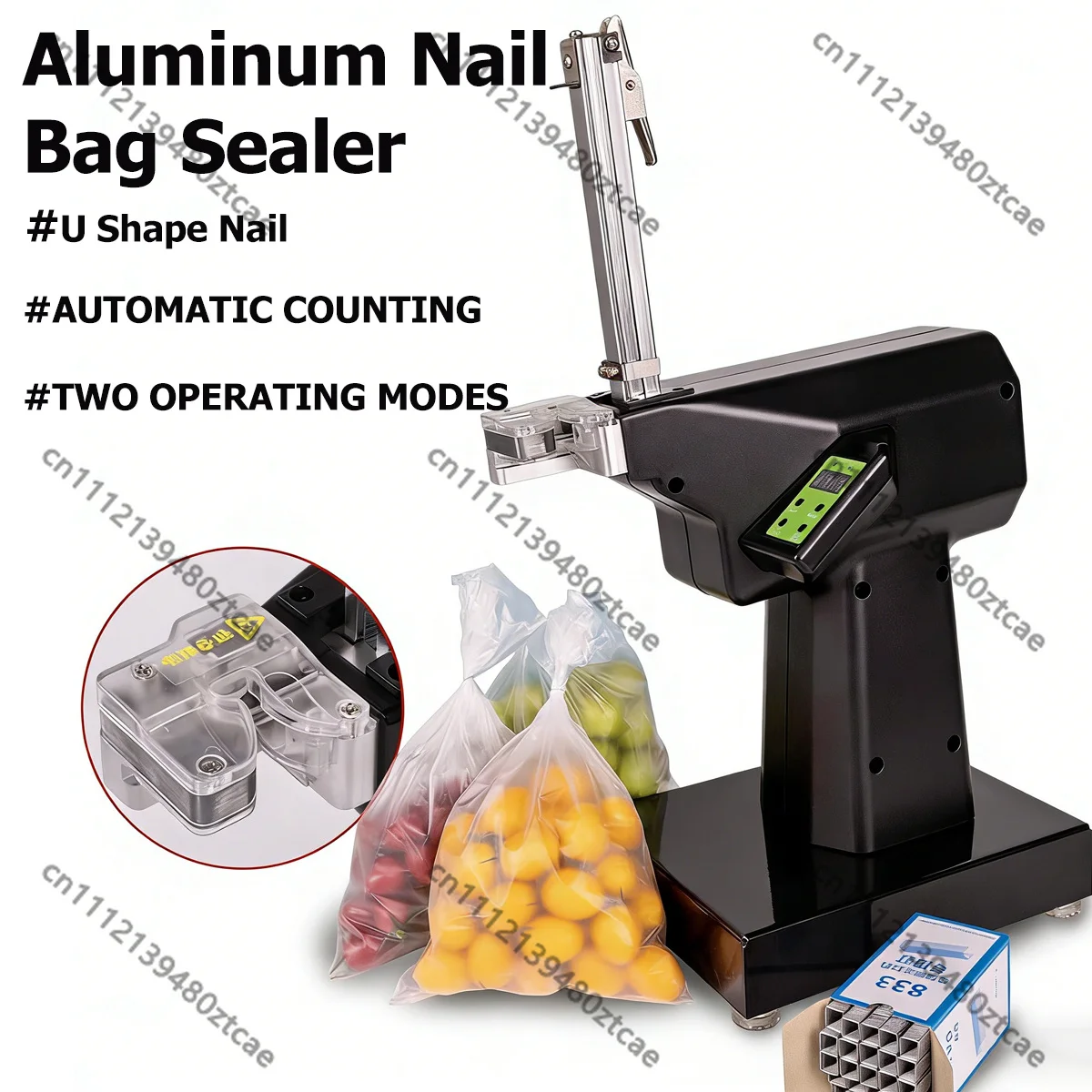 Automatic Plastic Bag Sealing Tying Machine Supermarket Fruit Vegetable Food Sausage Bag Aluminum Nail Sealer Packing Tool