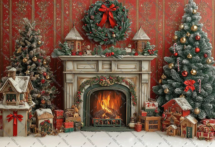Mehofond التصوير خلفية عيد الميلاد لوحة جدار الموقد الدب شجرة عيد الميلاد الاطفال الأسرة صورة ديكور خلفية استوديو الصور