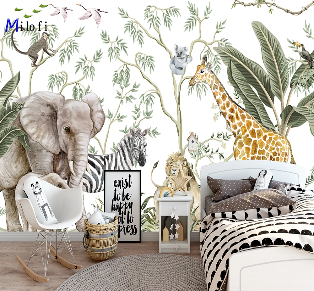 Mirofi Custom High - end Wall Painting tropical Jungle girafe warm Cartoon Wall Paper Children's room home decoration Wall Paper