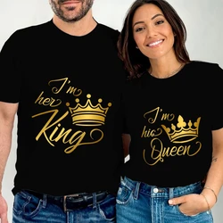 Couples Tshirt  I'm Her King I'm His Queen Print Funny Crown Graphic T Shirts Loose Men Women Top Lovers Short Sleeve Clothing