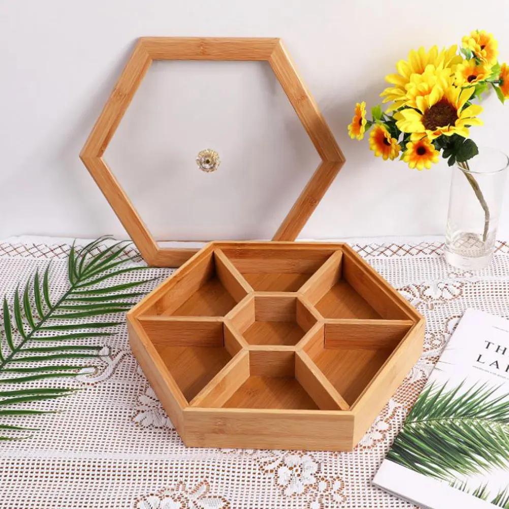 

1pc Jewelry Storage Box Wooden Food Divided Plate 6 Sections Snack Fruit Tray Home Party Hotel Use Decorative Candy Plate