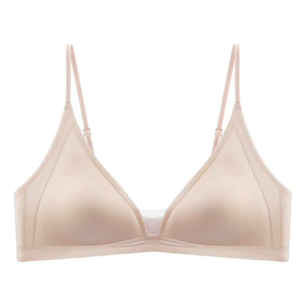 Thin Satin Wireless Deep V Bra Shockproof Anti-sagging Push Up Underwear Gathered Breasts Lingerie Seamless Bras Summer Spring