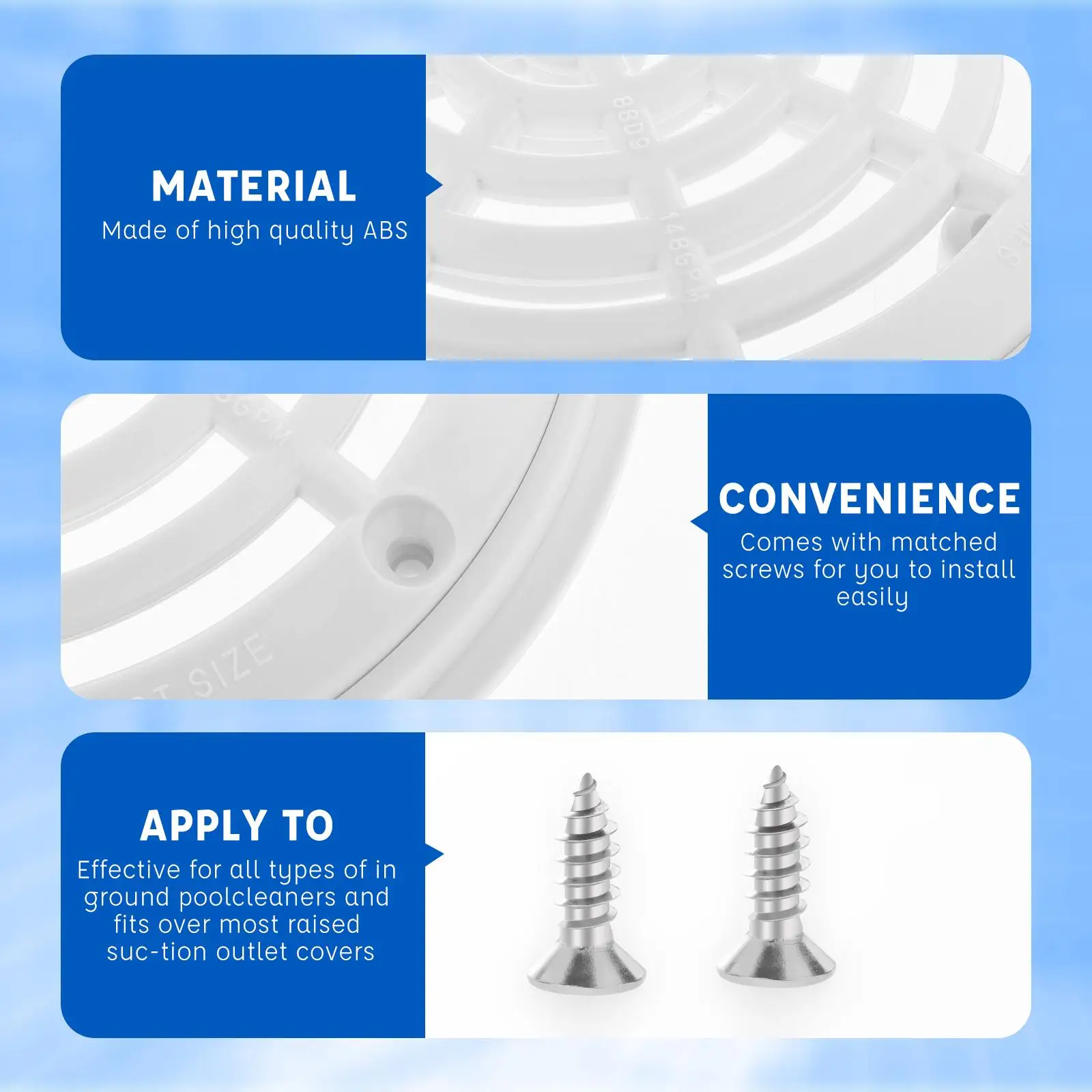 Main Drain Suction Cover ABS Plastic Pool Sump Grill Replacement Part Anti Vortex Design for Swimming Pool Cover Repair