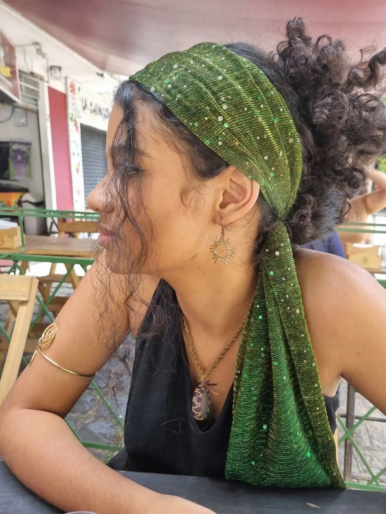 

Sequin Embellished Green Headscarf Shawl For Women Bohemian Style