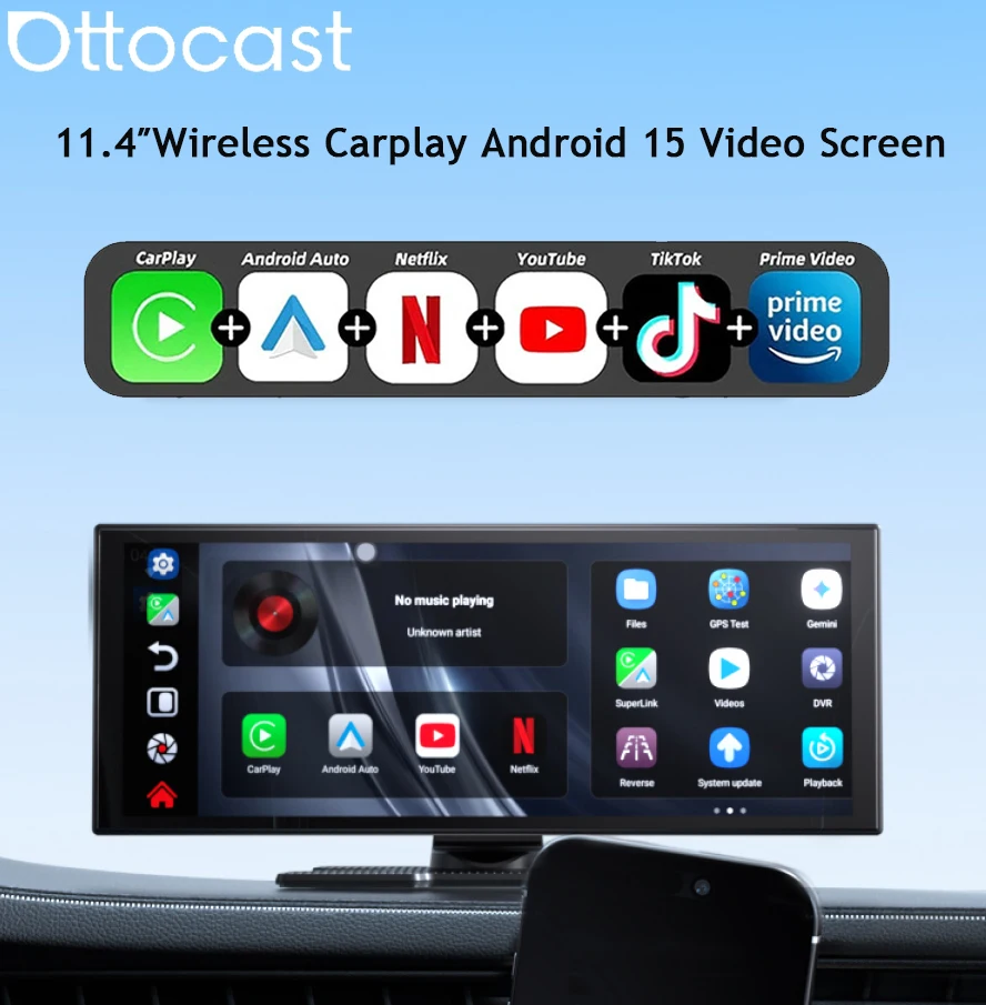 

Ottocast Ottoscreen Ai 11.4" Wireless Carplay Android Auto Car Radio Multimedia Video Screen Built-in Netflix YouTube Play store