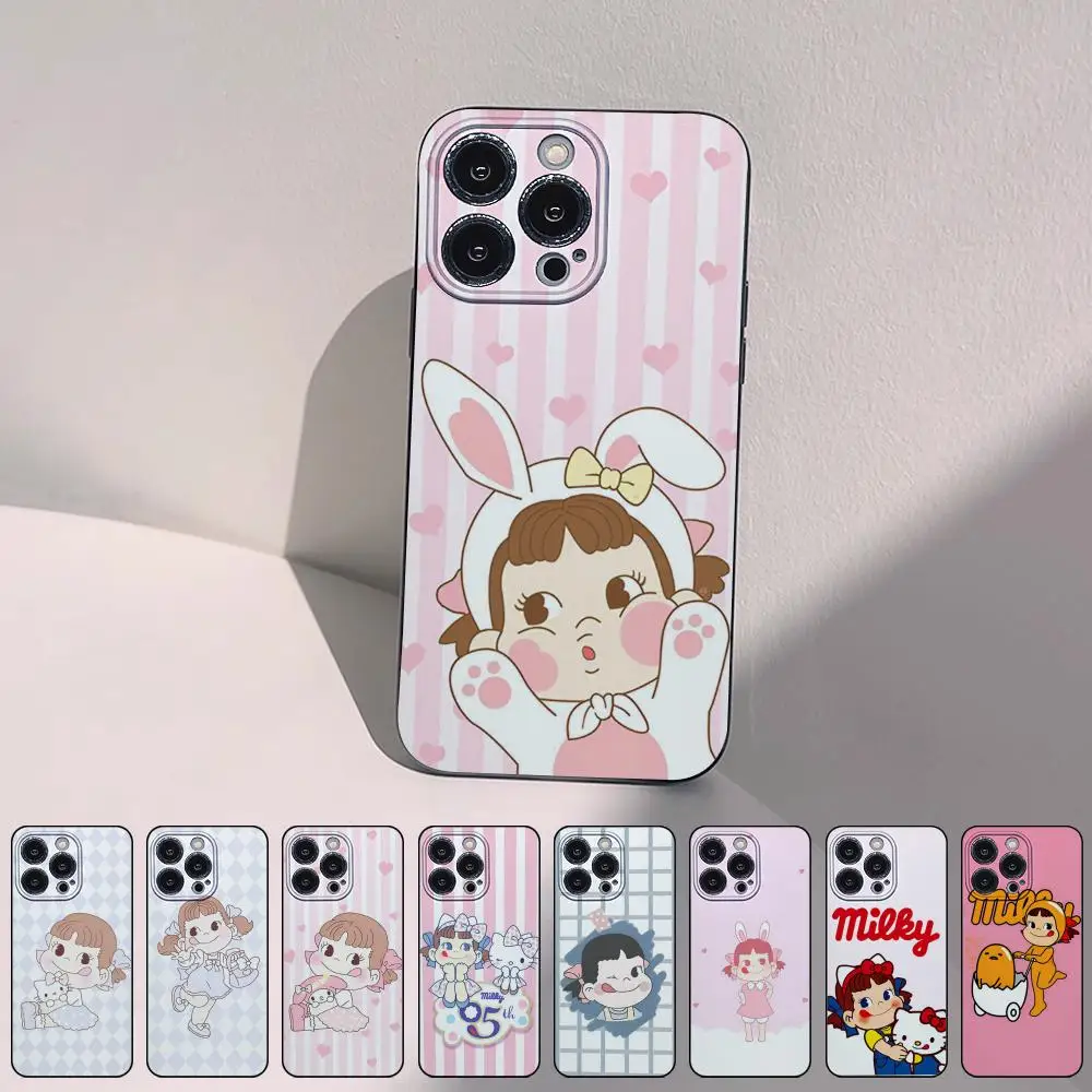 F-Fujiya Milk Girl Cute Peko Cartoon Phone Cases for iPhone 15 14 13 Pro Max 11 12 Mini X Xs XR Se 2022 Silicone Soft Shell