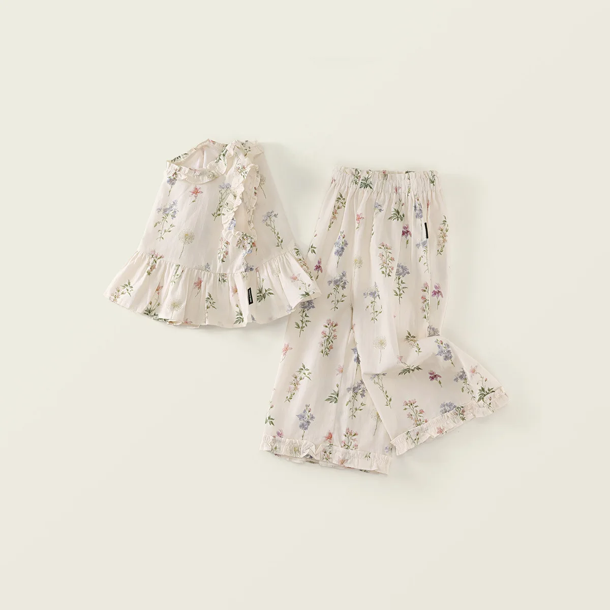 Girls' Clothing Sets Small Fresh Floral Vest +wide Leg Pants Set 2025 Summer Fungus Lace Design Sense Two-piece Set Kids Suits