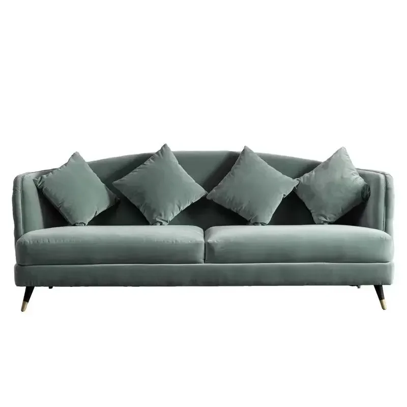 

American living room pull button minimalist sofa light luxury velvet fabric solid wood straight row French sofa